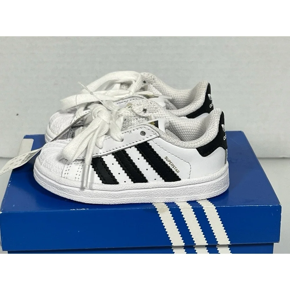 NIB ADIDAS SUPERSTAR EL I toddler sneakers white black New in‎ Box 5k
